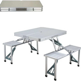 Aluminum Portable Folding Outdoor Picnic Camping Table with 4 Built In Seats 4ft Camp Beach Desk Integrated Style Two Benches