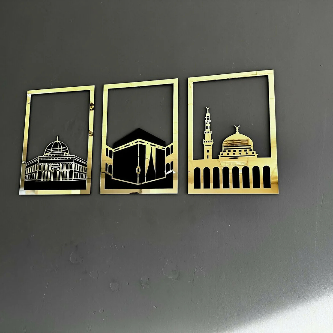 Kaaba, Masjid Al Aqsa, Masjid An Nabawi, Masjid Al Haram Islamic Wall Art