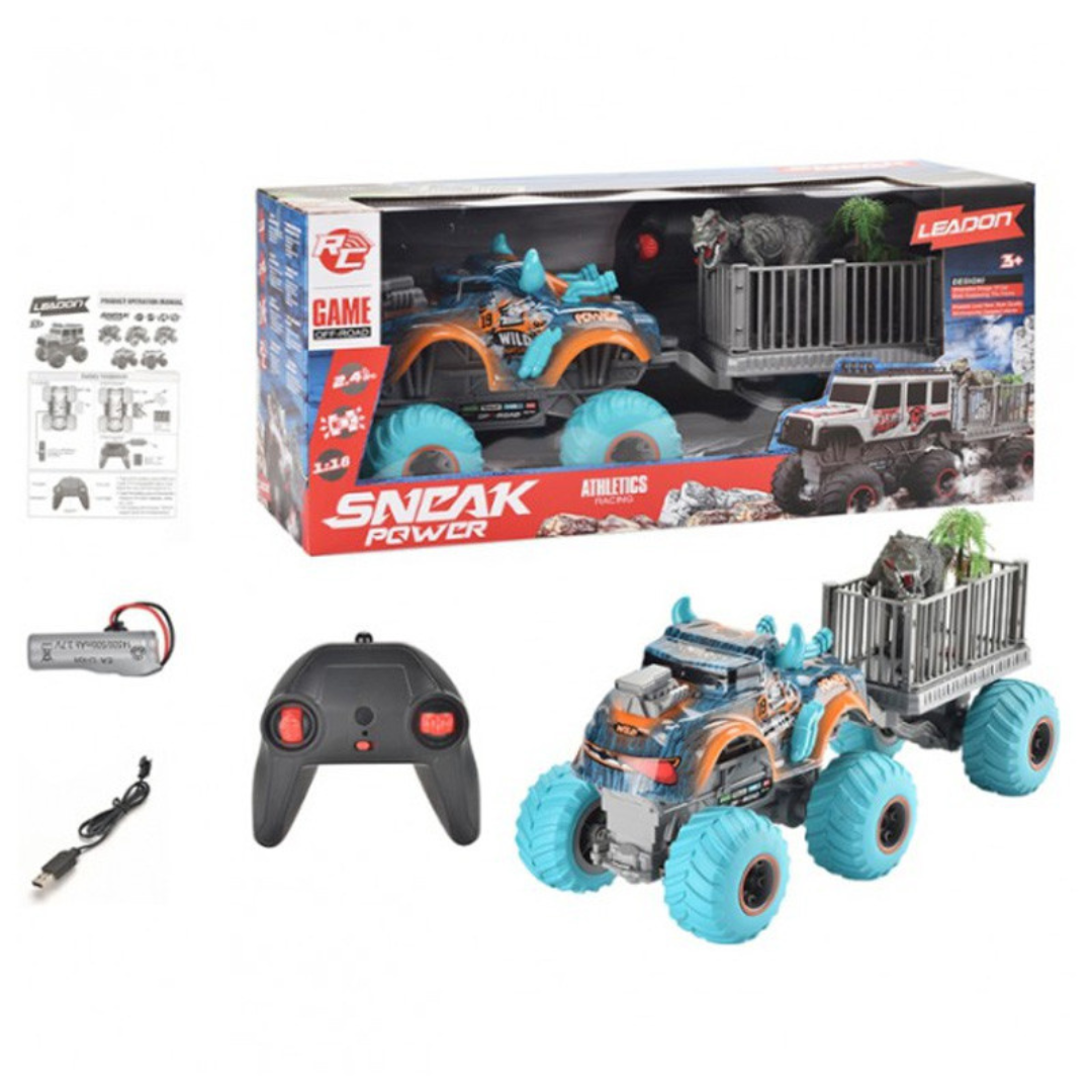 Remote Control Scale 1:16 2.4GHz Big Wheel 6WD Off Road Crash Monster Truck With Dinosaur And Tree