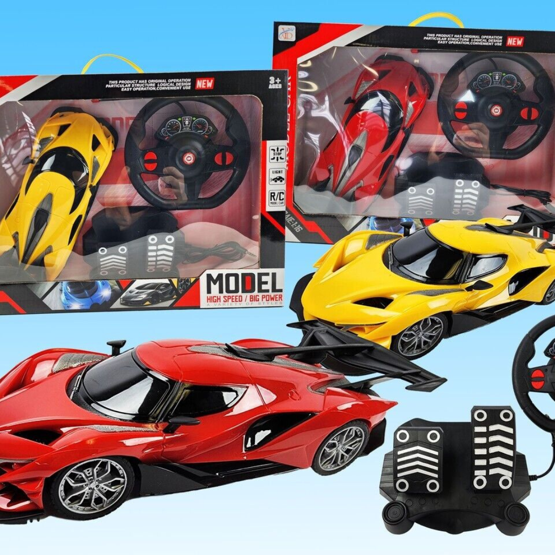 SPORTS CAR WITH STEERING WHEEL AND PEDALS RADIO CONTROL 4 WAYS