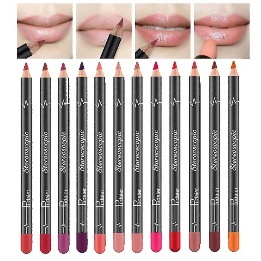 Dark Shades Matte 12Pcs Professional Lip Liner Set, Waterproof Matte Lip Liner Pencil