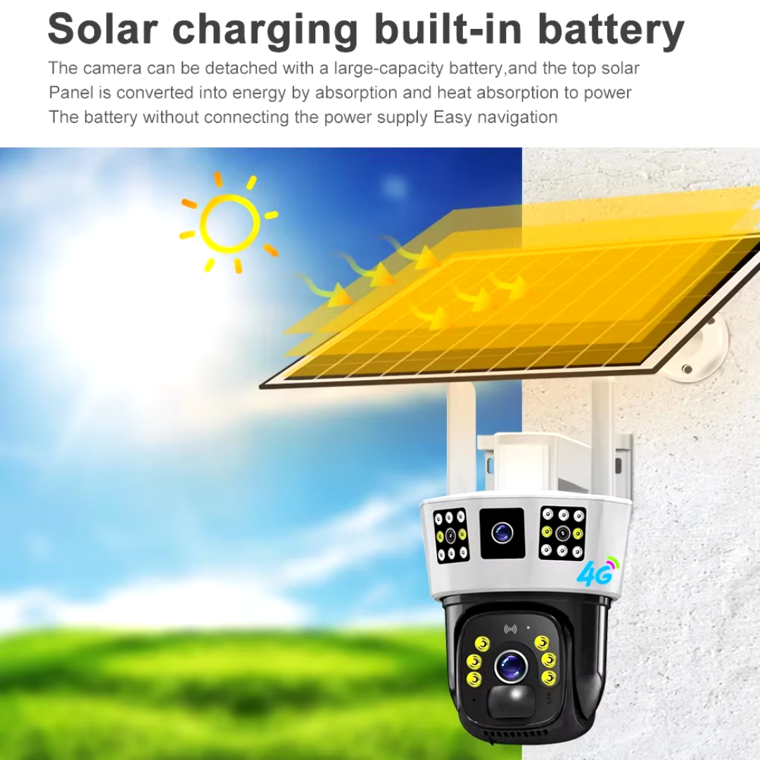 3 Screens Dual Lens V380 Pro 12MP 6K PTZ 4G SIM Card Solar Powered CCTV Security Camera Waterproof Solar PTZ Camera WIFI