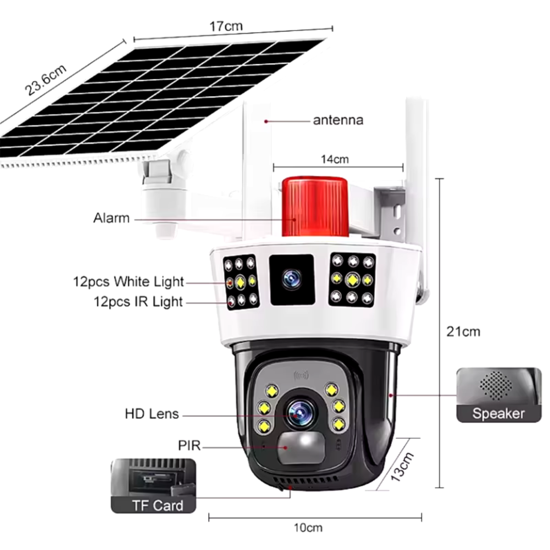 3 Screens Dual Lens V380 Pro 12MP 6K PTZ 4G SIM Card Solar Powered CCTV Security Camera Waterproof Solar PTZ Camera WIFI