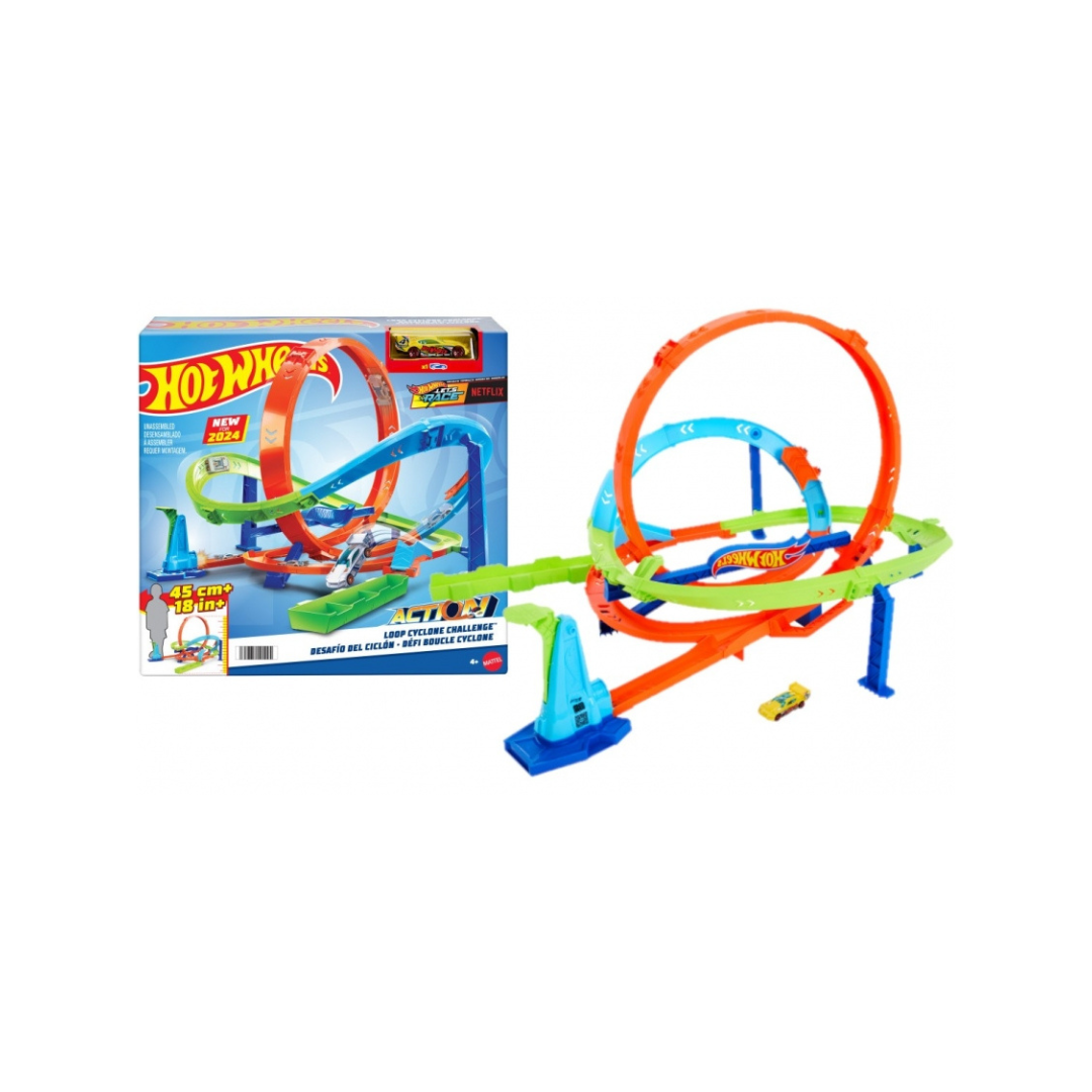 Hot Wheels Action Loop Cyclone Challenge 2 Ways to Play and Easy Storage, With 1:64 Scale
