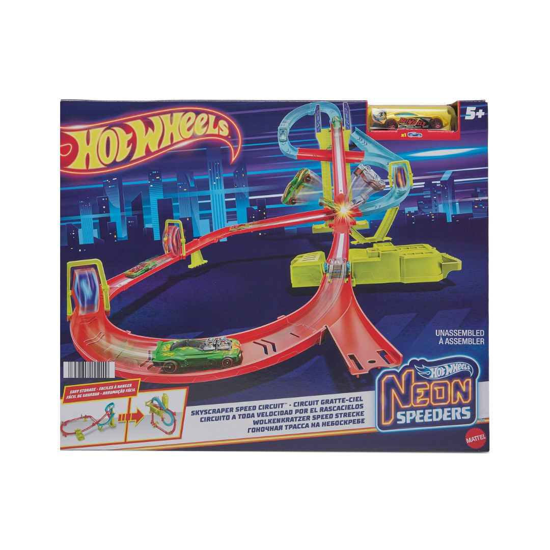 Hot Wheels Neon Speeders Skyscraper Speed Circuit Track Set