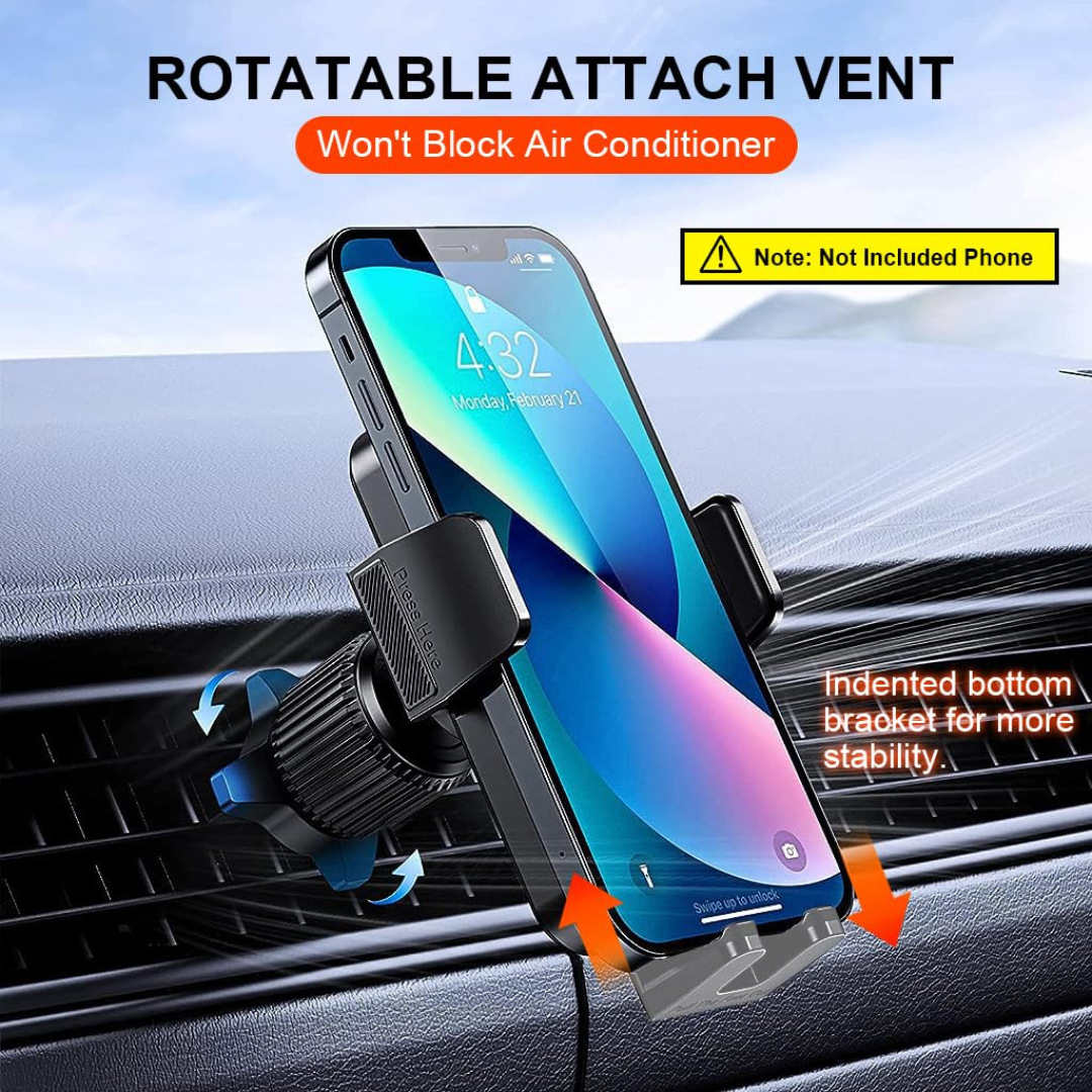 Car Mobile Holder, Universal Air Vent Car Phone Holder with Retractable Claws, 360° Rotation Car Mobile Stand Compatible with 4-7.1" Phones, Scratch-Free Silicone Grip, Easy Installation