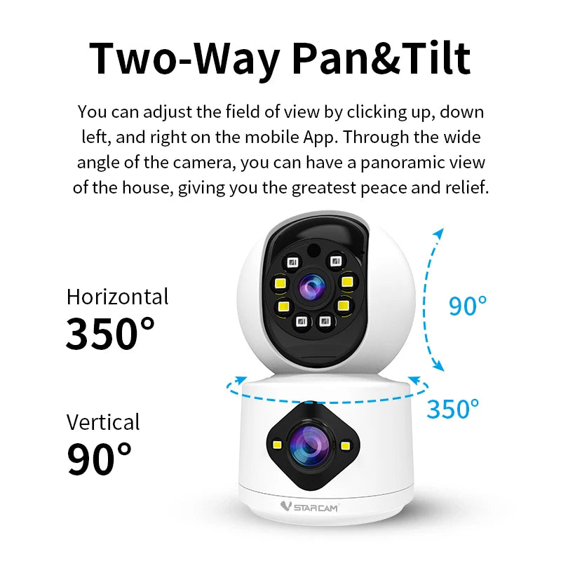 Vstarcam 4MP Dual Lens Dual Screen Indoor WiFi Camera Baby Monitor Auto Tracking Ai Human Detection Home CCTV Video IP Camera