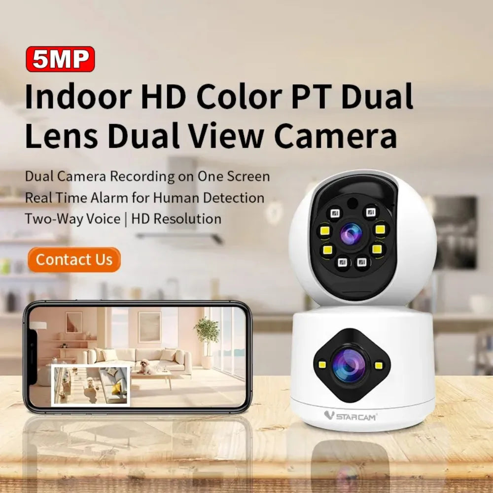 Vstarcam 4MP Dual Lens Dual Screen Indoor WiFi Camera Baby Monitor Auto Tracking Ai Human Detection Home CCTV Video IP Camera