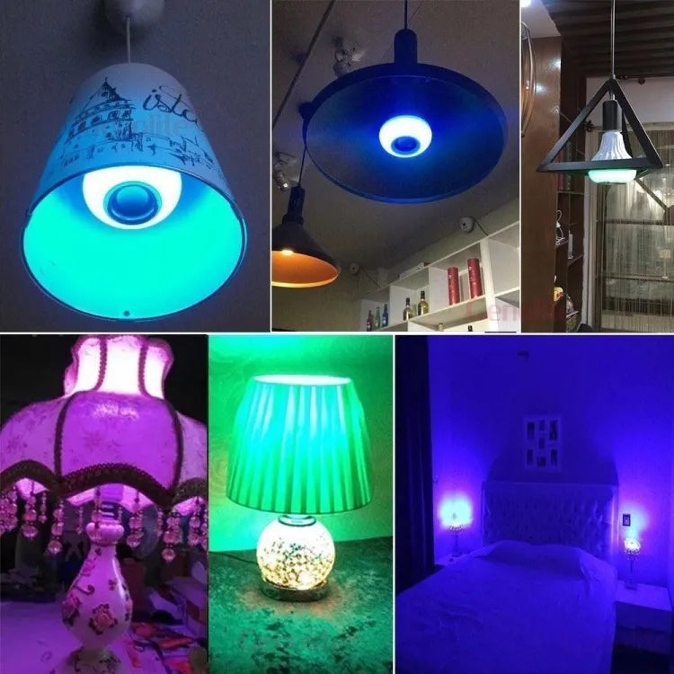 Bluetooth Speaker Bulb Smart LED RGB + Remote Control Wireless Disco Audio Music Multi Color Dimmable Lamp 12W Complete Kit