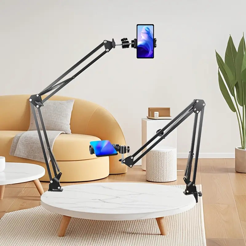 Lomoo Iron Cantilever Mobile Phone Holder, 360 Degree Rotation, Adjustable Angle & Height, Foldable Design, with Desktop Stand for Live Streaming, Teaching & Recording