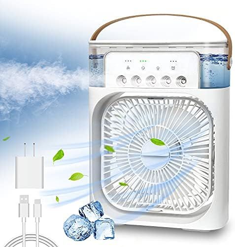 Portable Air Conditioner Fan, Mini Evaporative Air Cooler with 7 Colors LED Light, 1/2/3 H Timer, 3 Wind Speeds and 3 Spray Modes for Your Desk, Nightstand, or Coffee Table