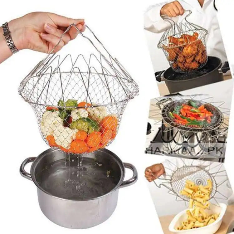 Multifunctional Collapsible Mesh Basket Foldable Steam Rinse Strainer Deep Fry Magic Chef Basket Colander Kitchen Tools Gadgets