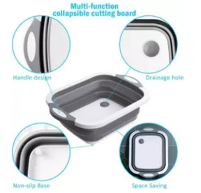 Multifunction Collapsible Cutting Board Dish Tub,Drain Basket Vegetable Basin,3 in 1 Sink Folding Cutting Board