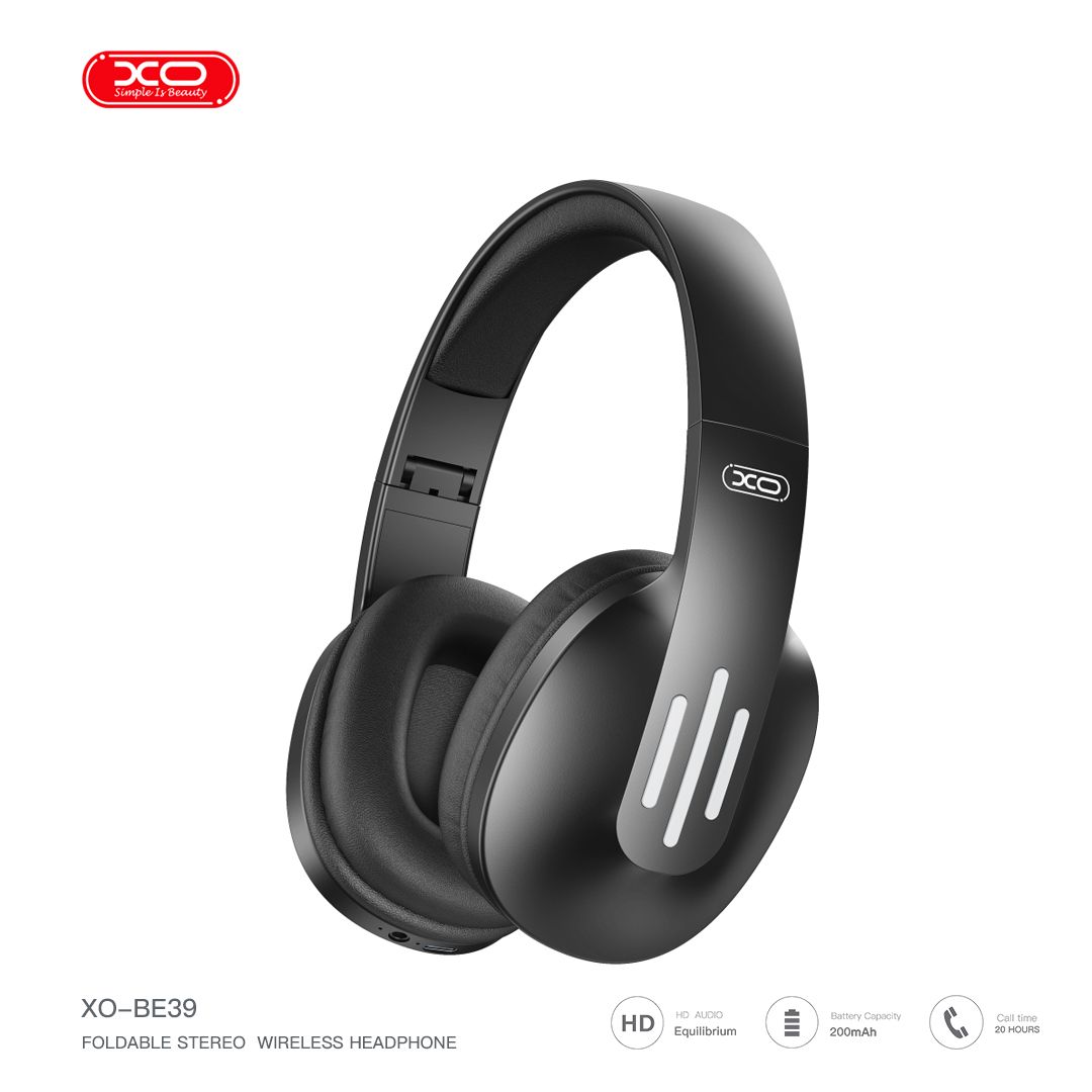 XO BE39 Foldable Bluetooth Headset Bluetooth Headphone IPX 5 Water Proof With 1 Year Brand Warranty - Black