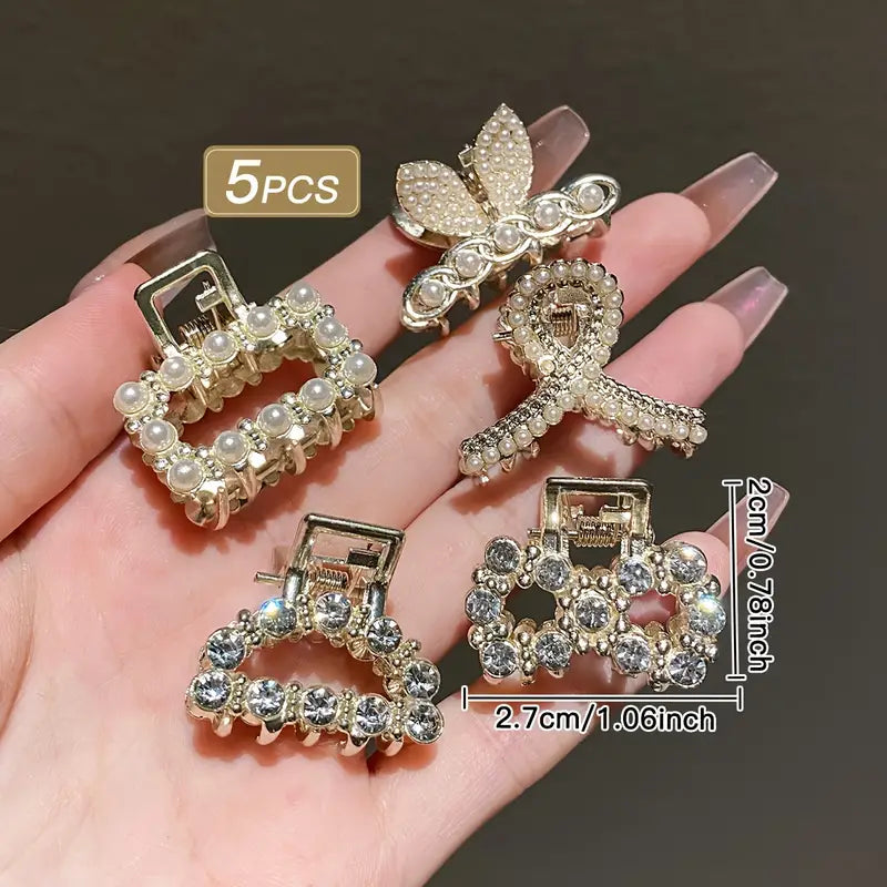 5pcs Alloy Rhinestone Imitation Pearl Exquisite Hair Clip