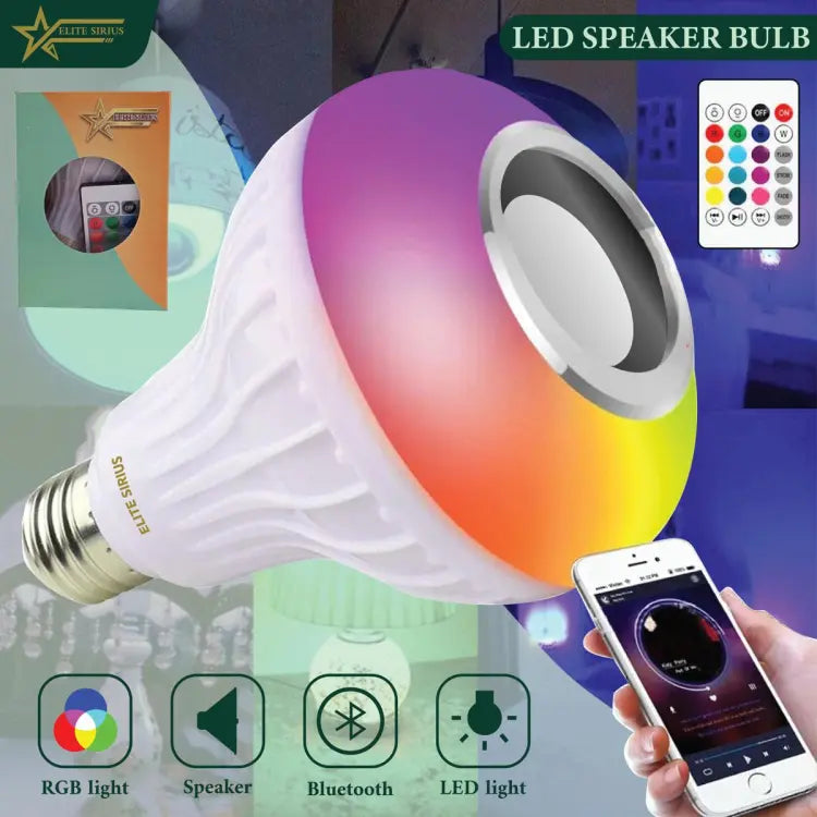 Bluetooth Speaker Bulb Smart LED RGB + Remote Control Wireless Disco Audio Music Multi Color Dimmable Lamp 12W Complete Kit