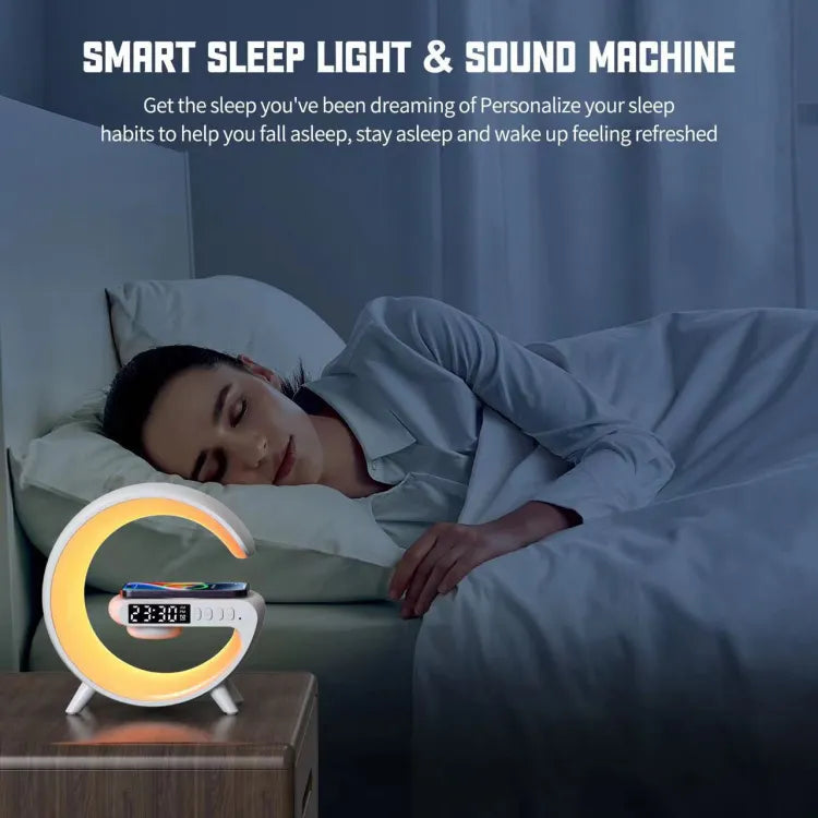G500 G Shaped Lamp - Bluetooth Speaker For PC & Mobile - 15W Wireless Charger - Digital Alarm Clock - Mini Portable Speaker - Lamp For Bedroom Side Table & Study Table - Night Light - Show Piece For Room Decoration