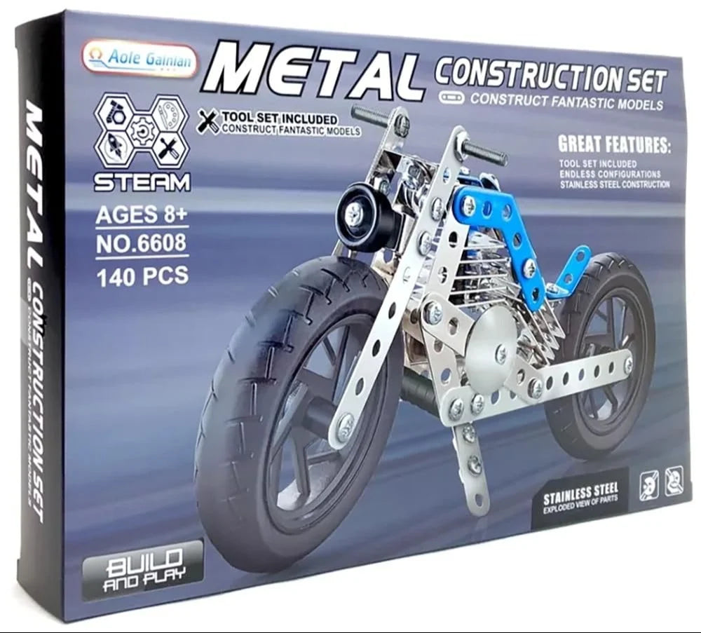 Diy Stem Building Educational Kit Toys 140 Pcs Metal Assembled 3d Model Simulation Motorcycle