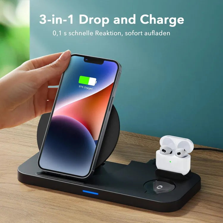 3 in 1 Fast Wireless Charger QI Inductive Charging Station, Fast Wireless Charger with Fast Adapter, Compatible with iPhone 13/12 Pro Max/12 Mini/11/X, Apple Watch, AirPods Pro, Samsung S21 Ultra/S20