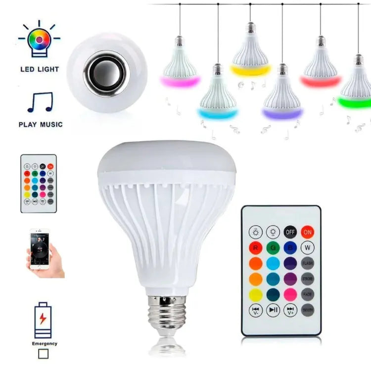 Bluetooth Speaker Bulb Smart LED RGB + Remote Control Wireless Disco Audio Music Multi Color Dimmable Lamp 12W Complete Kit