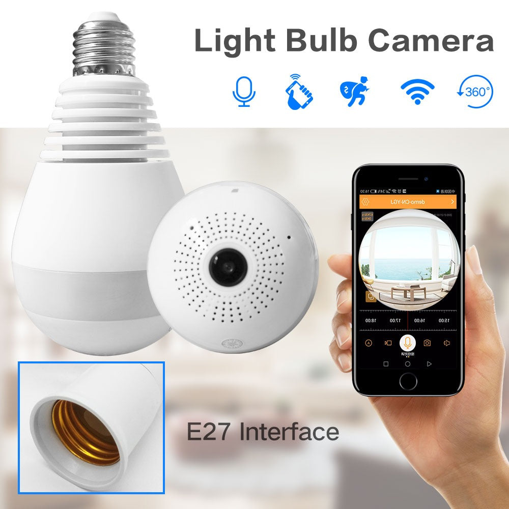 IP WIRELESS PANORAMIC BULB CAMERA 1080P HD 2MP WITH V380 PRO APP