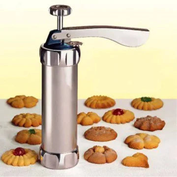 Manual Cookie Press Gun And Icing Set Alloy Churro Maker, Cookie Press Machine, Aluminum Cookie Gun, Biscuit Maker, Manual Cookie Press Stamps Set, Baking Tool With 10 Cookie Molds 4 Nozzles