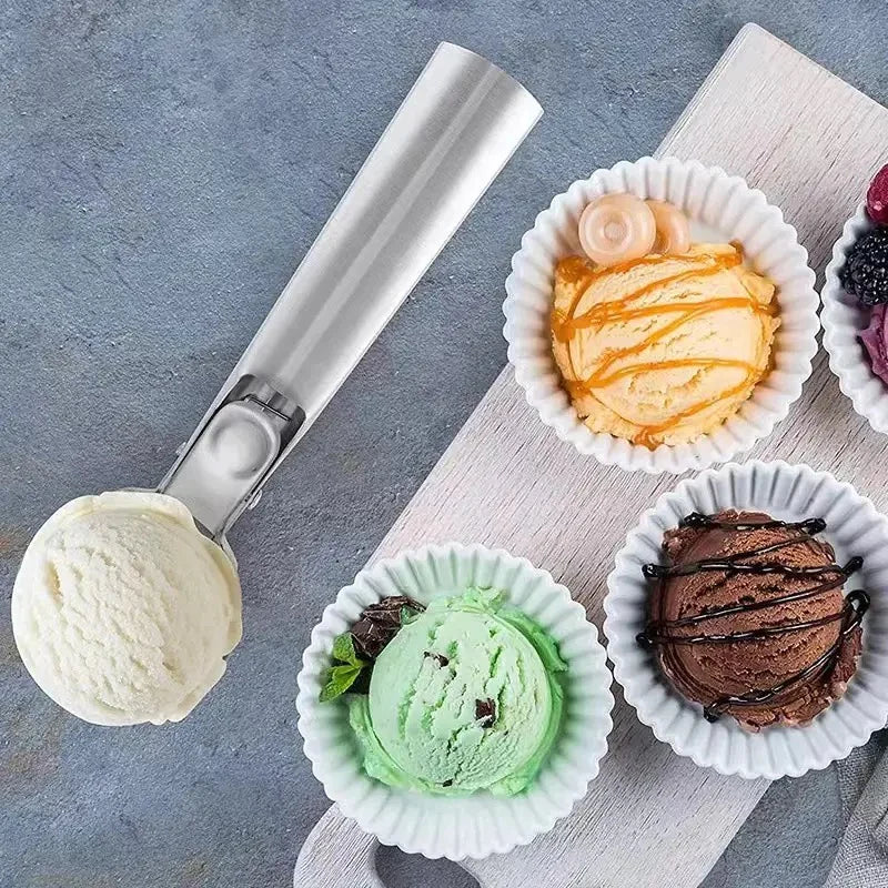 Ice Cream Scoop Spoon, Stainless Steel Ice Cream Digger, Non Stick Ice Ball Maker, Dual Purpose Cream Dipper, Multifunctional Ice Cream Scoops Stack, Ice Cream Scooper With Trigger, Scoop Spoon for Ice Cream Fruit Cookie