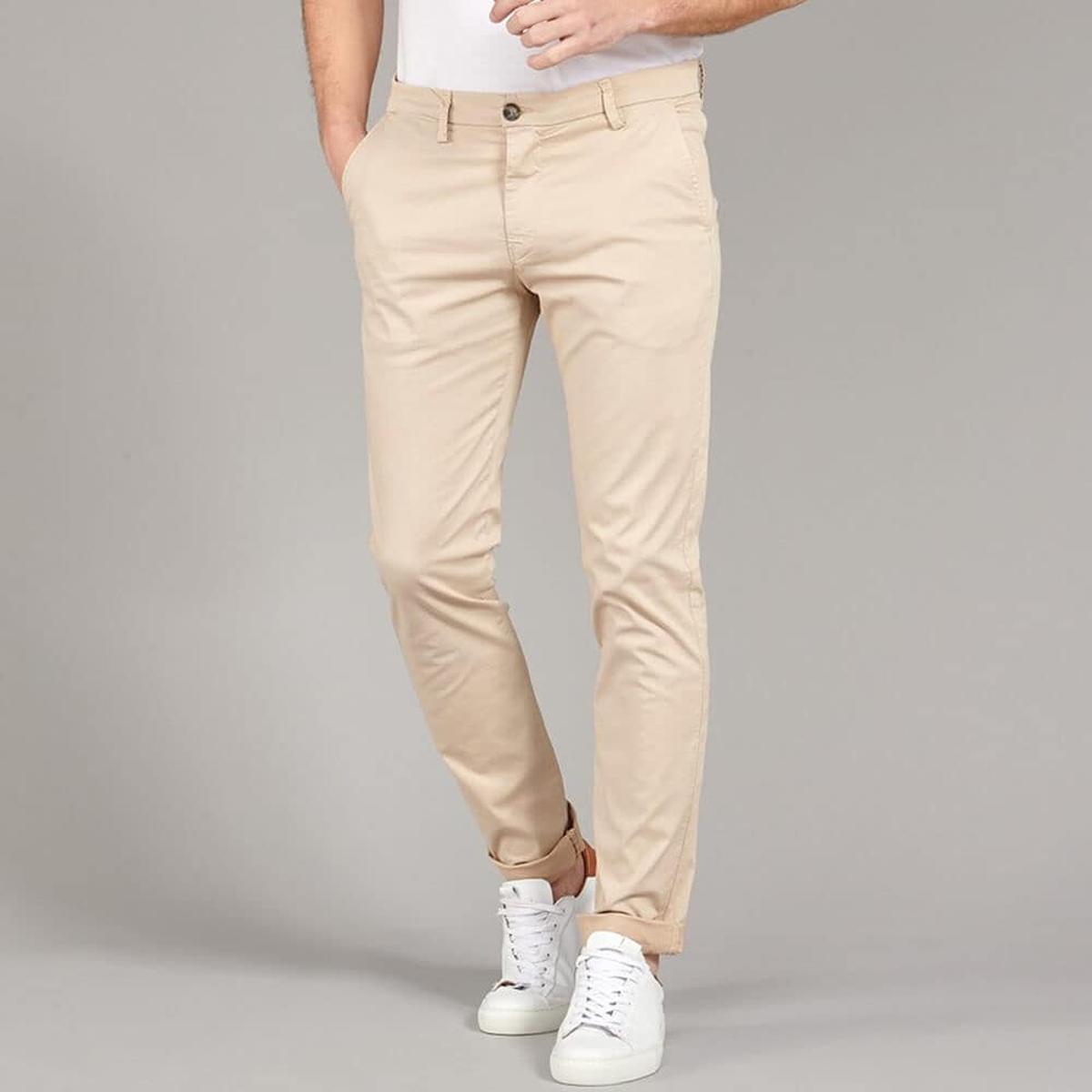 Pants For Men In Beige Color In Cotton Jeans Fabric