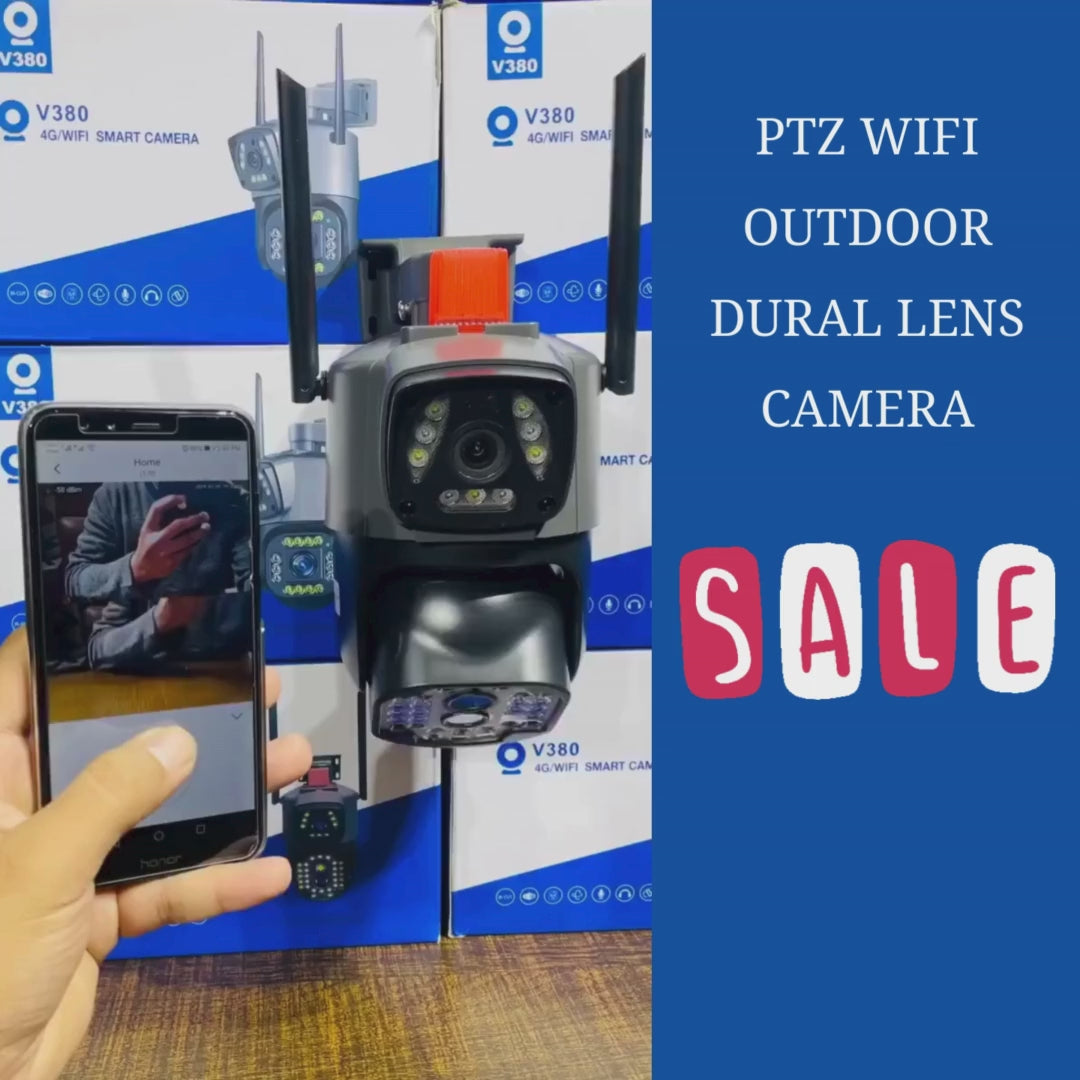 PTZ WIFI OUTDOOR DURAL LENS 2MP+2MP 4MP IN TOTAL DURAL IR LED COLORVU NIGHT VISION APP V380 PRO