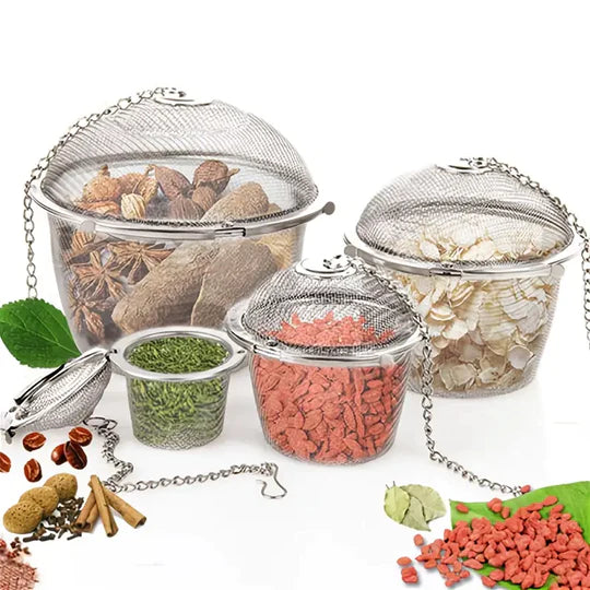 Easy Mesh Filter With Chain, Herbal Sieve Infuser, Reusable Stainless Steel Seasoning, Kitchen Filter Sachet with Chain, Herbal Ball Cooking Tools with Chain, Kitchen Filter Sachet with Chain, Multifunctional Fine Mesh Strainer, Ball Condiment Container